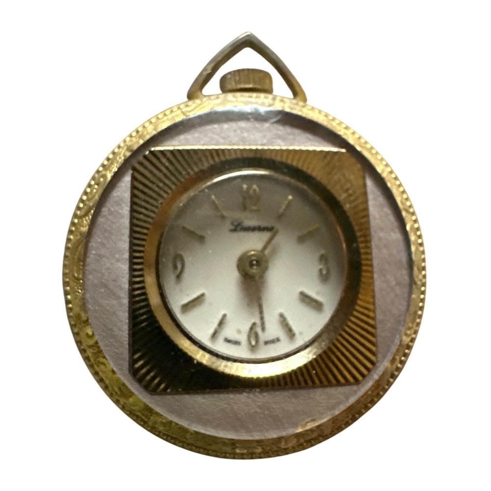 Vintage Lucerne Pendant Watch Gold Tone Swiss Made Engraved Floral Scrollwork‎